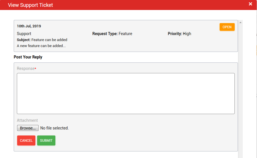 View Support Ticket
